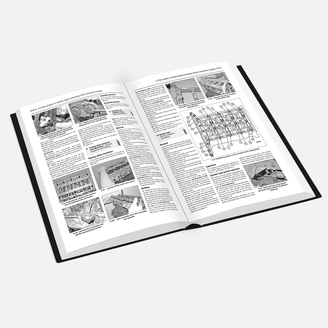 Open book with text and images on a white background