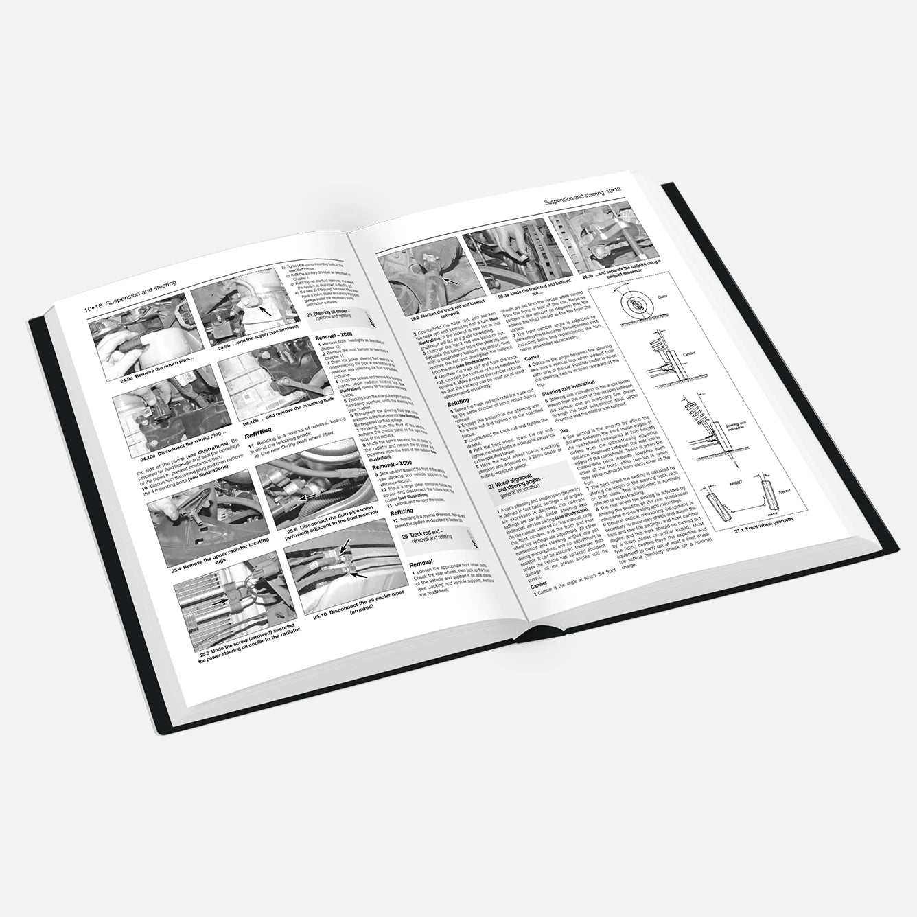 Open book with text and images on a white background