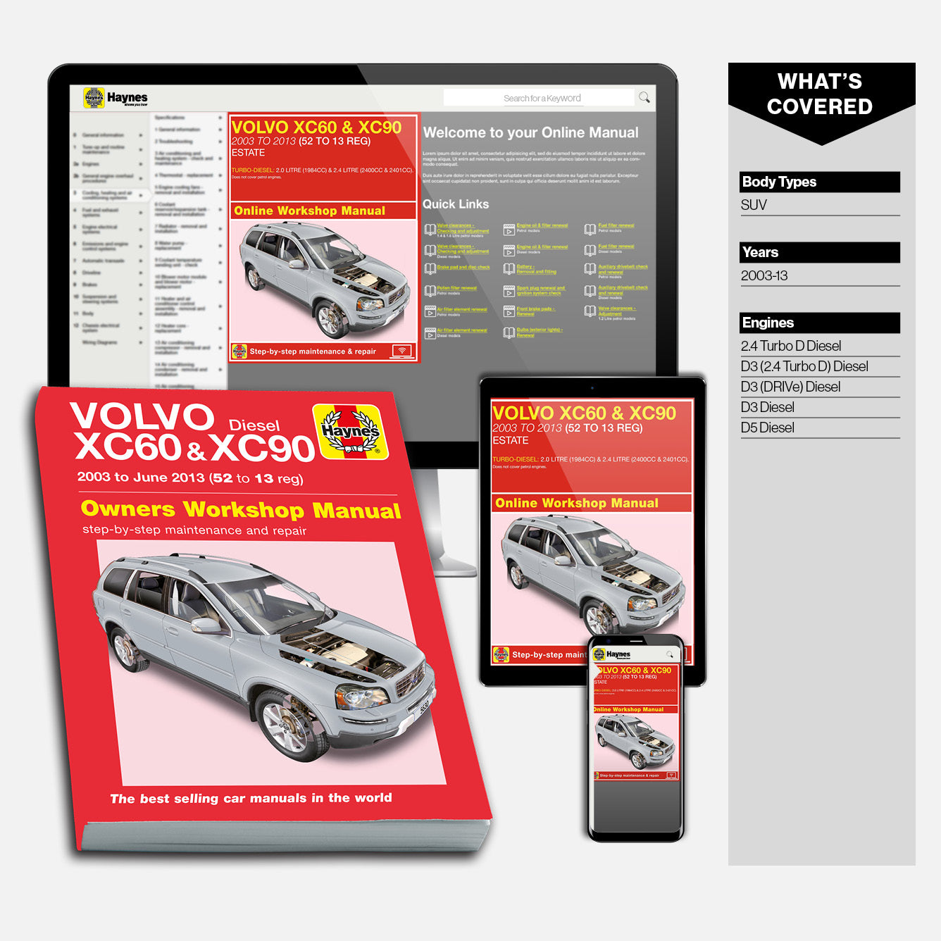Haynes Volvo X60 & XC90 owners workshop manual with digital version on screen