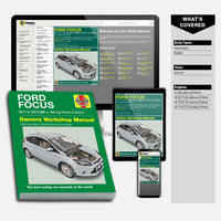 Ford Focus repair manual and online workshop manual displayed on a white background