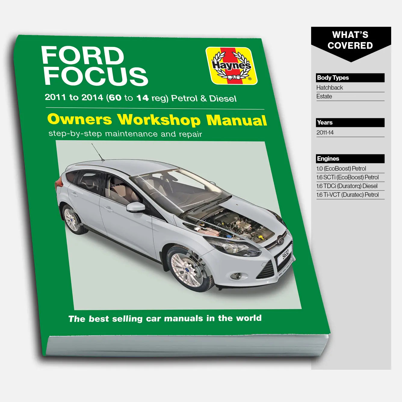 Ford Focus repair manual with a car on the cover on a white background