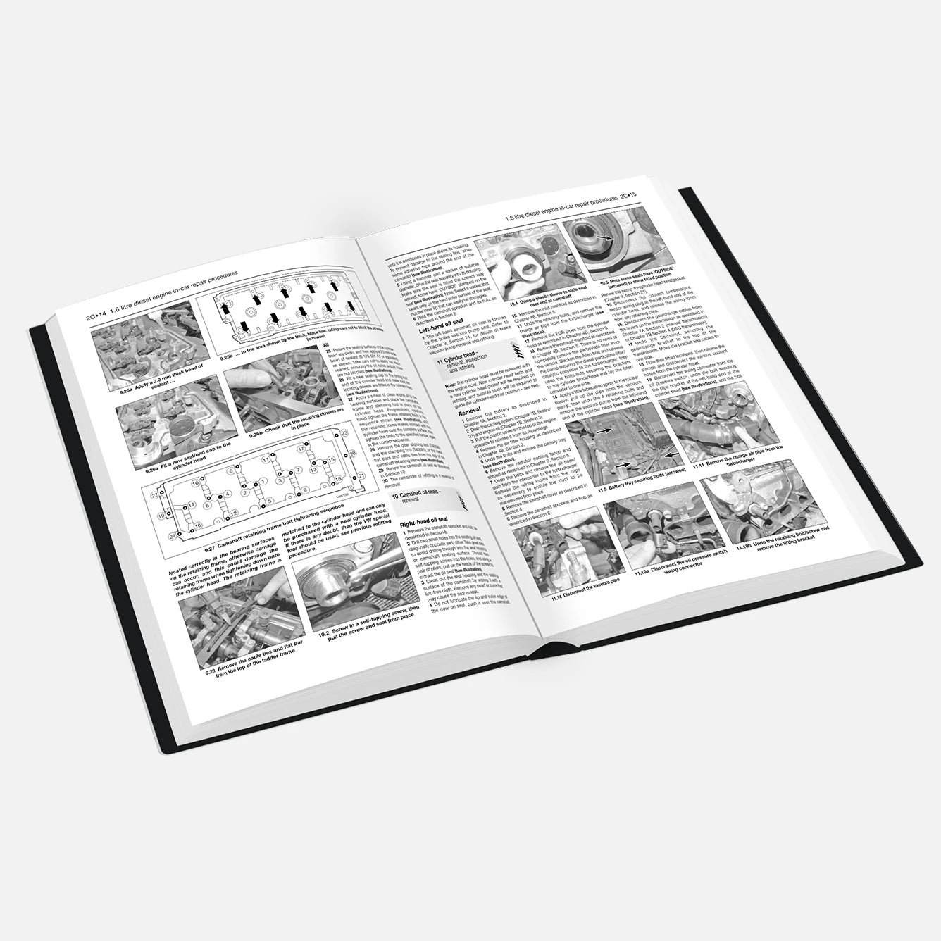 Open book with text and images on a white background
