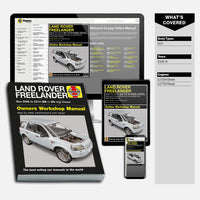 Land Rover Freelander owners workshop manual and online manual displayed on a white background