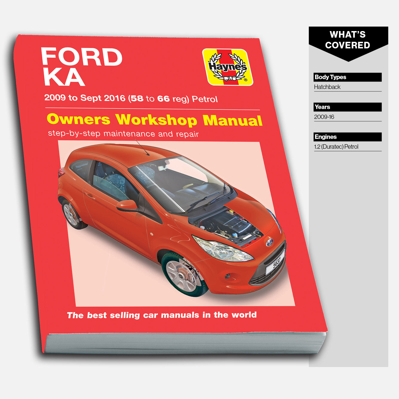Ford Ka owners workshop manual with a red cover on a white background