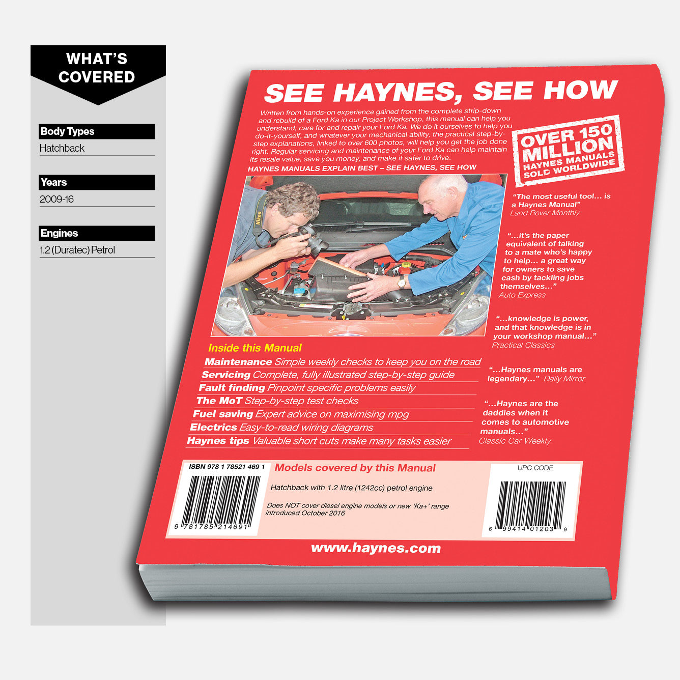 Haynes automotive repair manual with a red cover on a white background