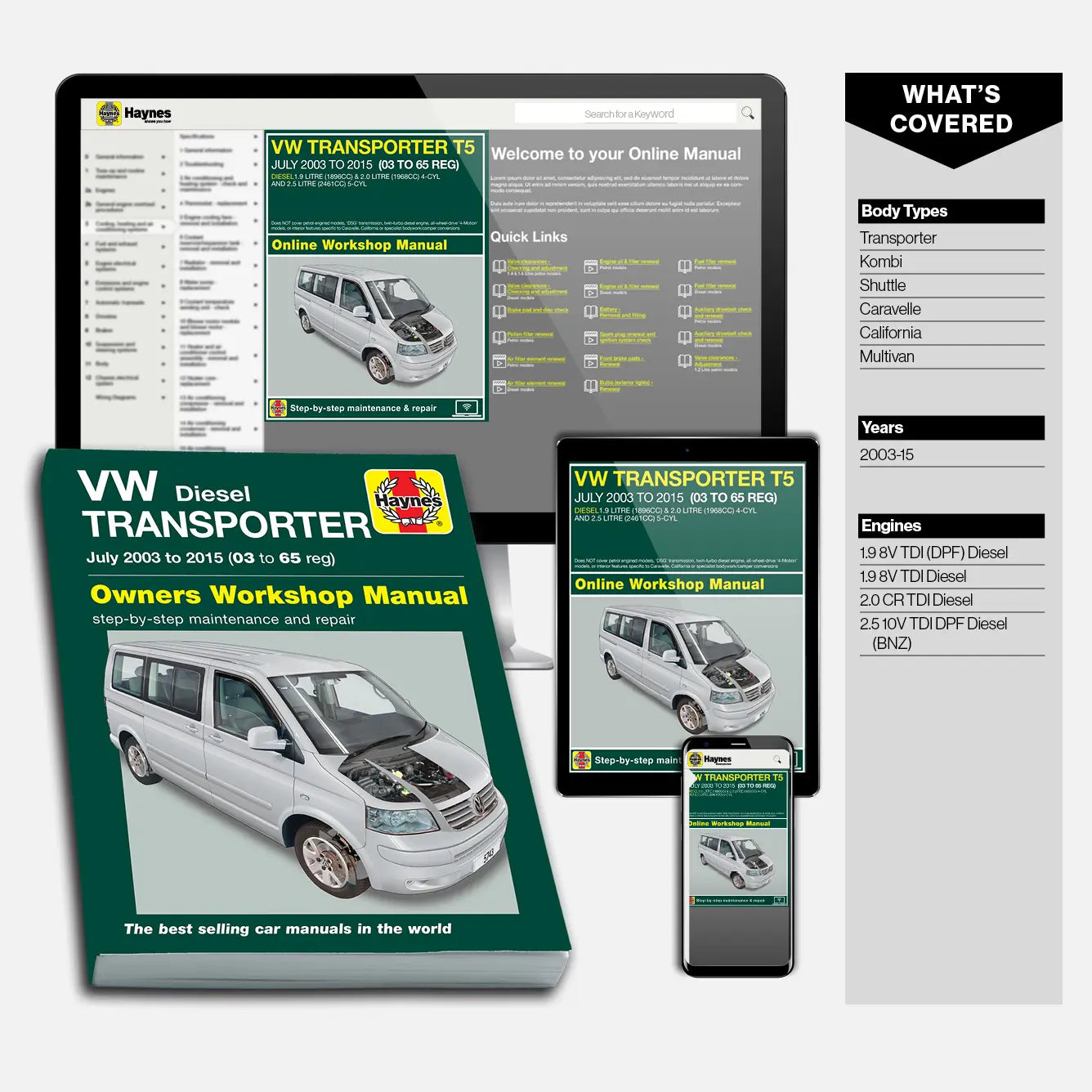 Haynes VW Diesel Transporter repair manual set on a white background