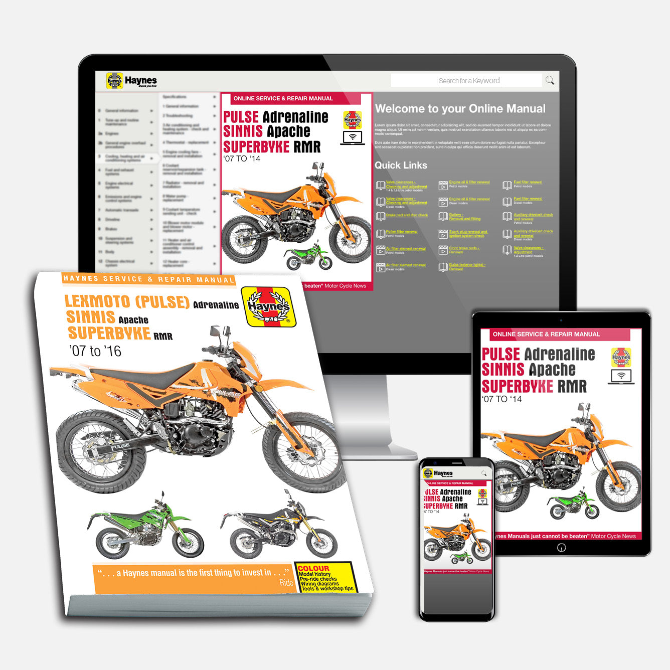 Pulse Adrenaline, Sinnis Apache, Superbyke RMR (2007-2014) Haynes Repair Manual Bundle