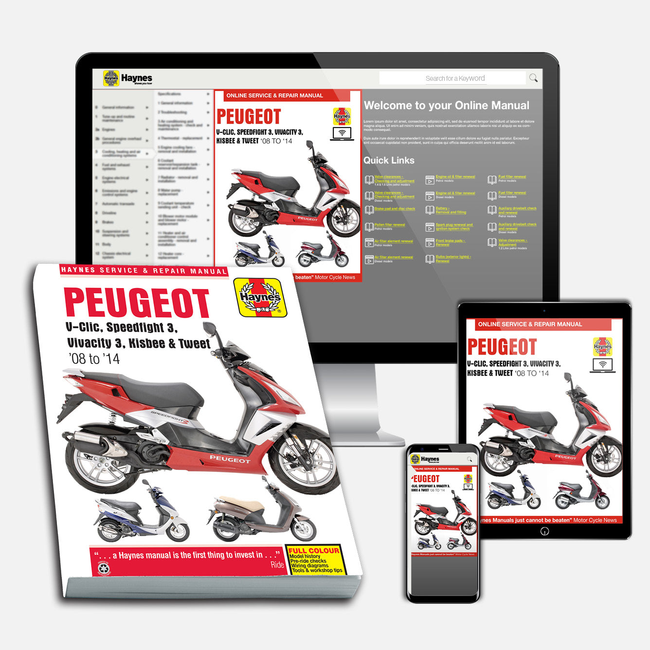 Peugeot V-Clic, Speedfight 3, Vivacity 3, Kisbee & Tweet (2008-2014) Haynes Repair Manual Bundle