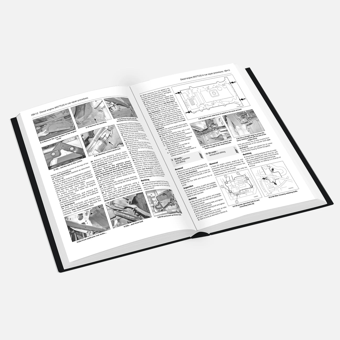 Open book with text and illustrations on a white background