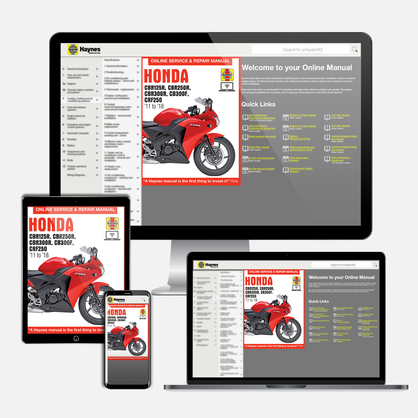 Honda CBR125/250/300R, CB300F & CRF250L/M (2011-2018) Haynes