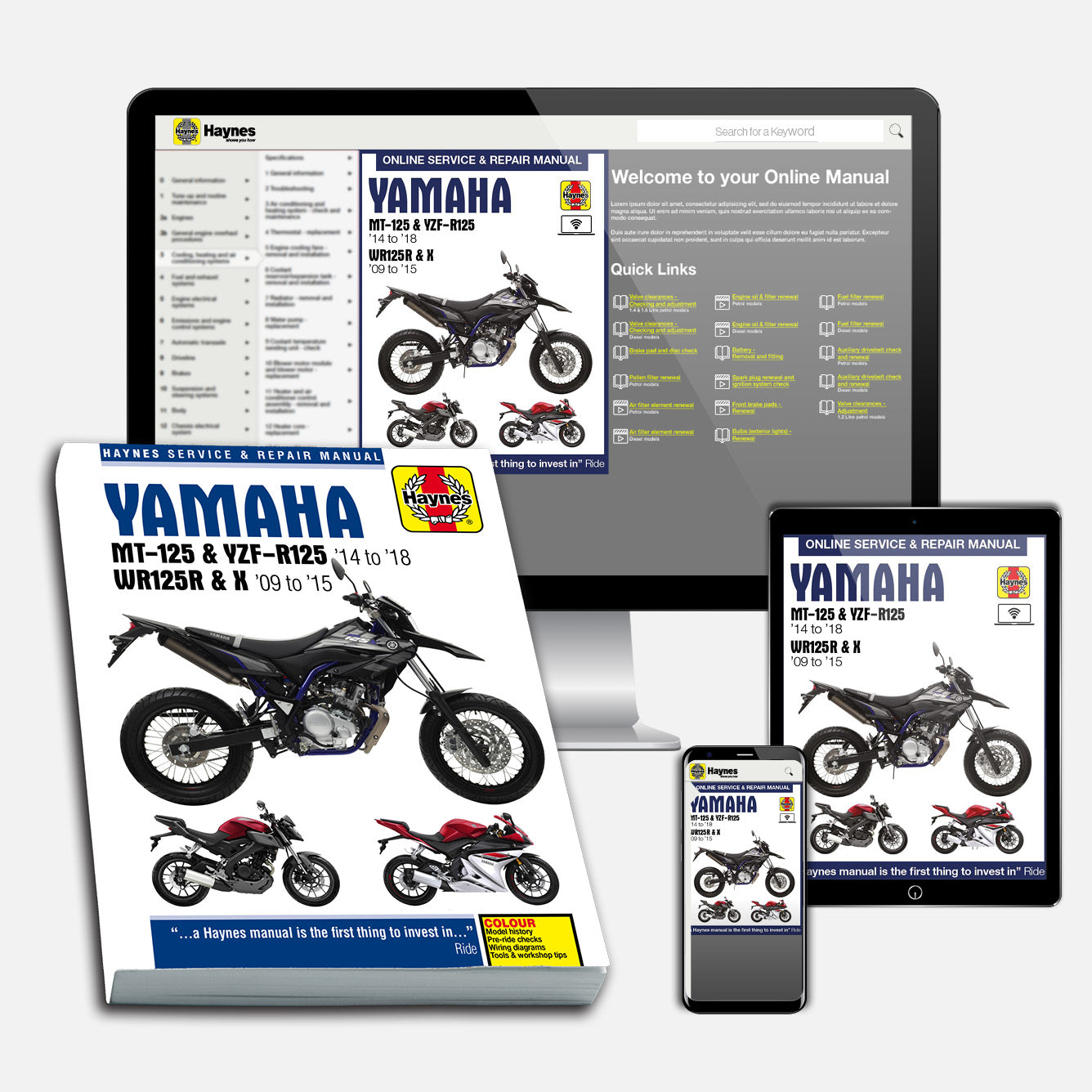 Yamaha MT-125, YZF-R125 (2014-2015) & WR125R/X (2009-2015) Haynes Repair Manual Bundle