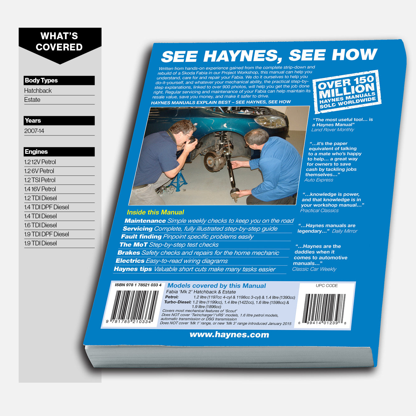 Haynes manual with a blue cover and white text on a white background