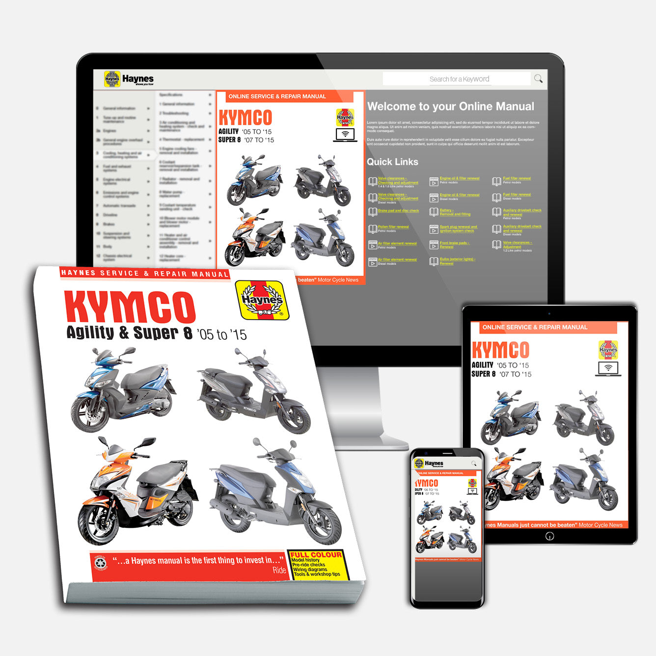 Kymco Agility (2005-2015) and Super 8 (2007-2015) Scooters Haynes Repair Manual Bundle