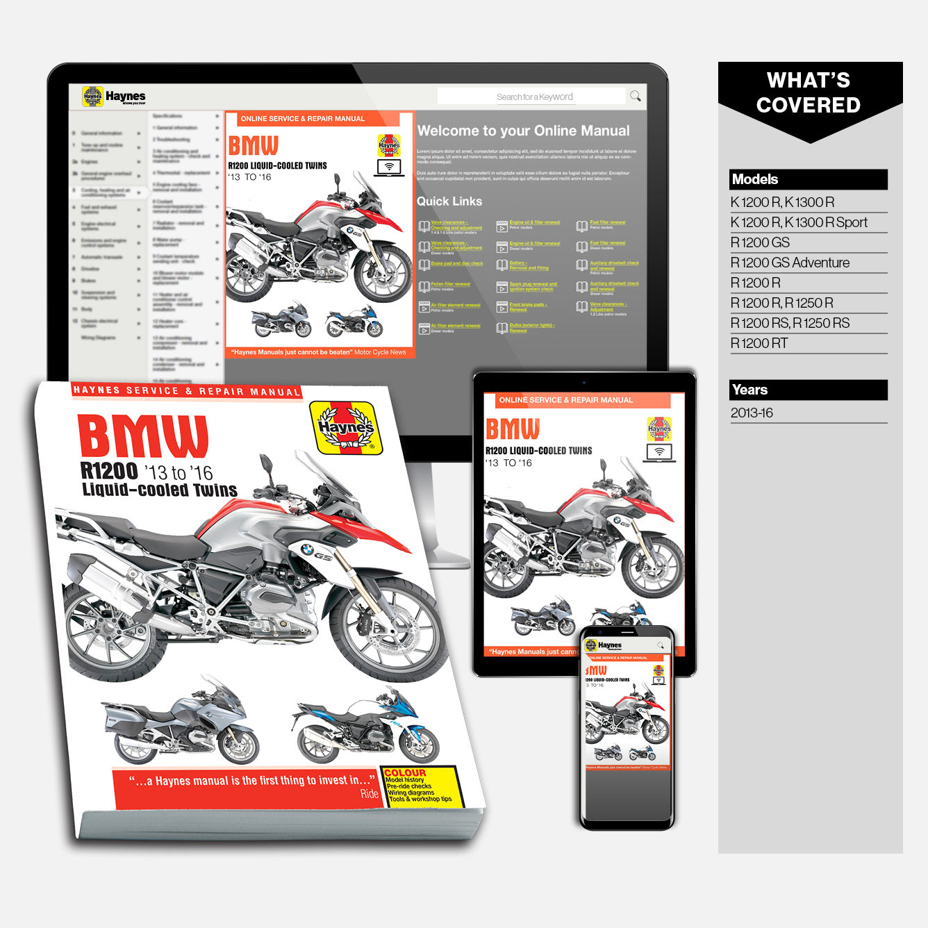 Haynes BMW motorcycle repair manual set on a white background