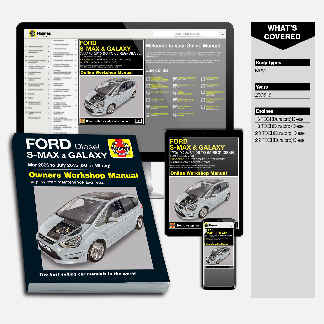Ford S-MAX and Galaxy repair manual set with digital and print versions.