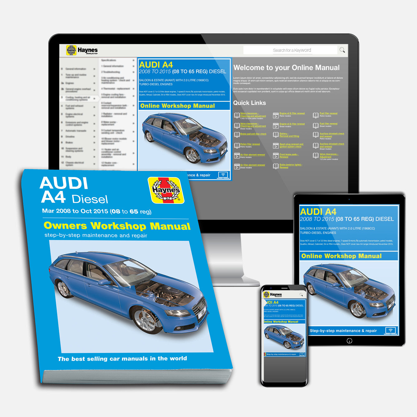 Audi A4 Diesel (Mar 2008-Oct 2015) Haynes Repair Manual 08 to 65