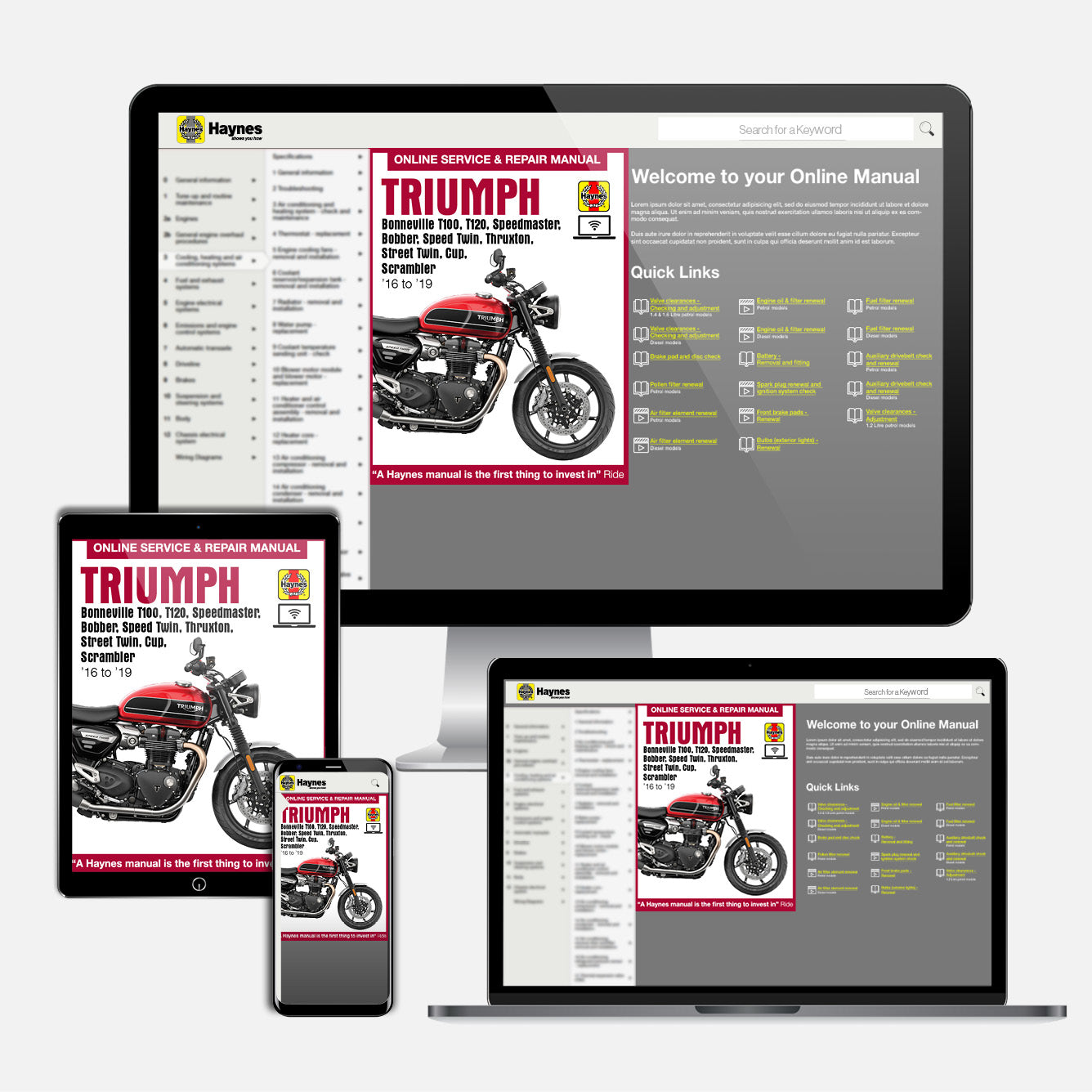Triumph Bonneville T100, T120, Bobber, Thruxton, Street Twin, Cup & Scrambler (2016-2019) Haynes Repair Manual