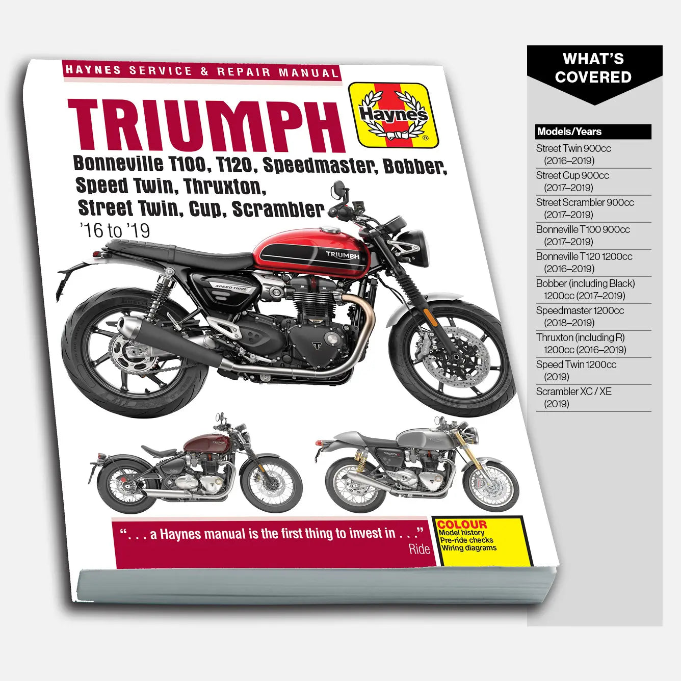Haynes Triumph motorcycle service and repair manual on a white background