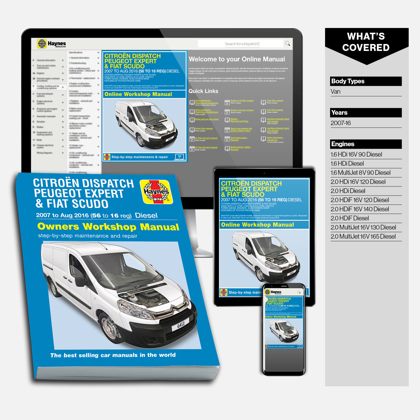 Collection of Citroèn Dispatch Peugeot Expert & Fiat Scudo repair manuals on a white background