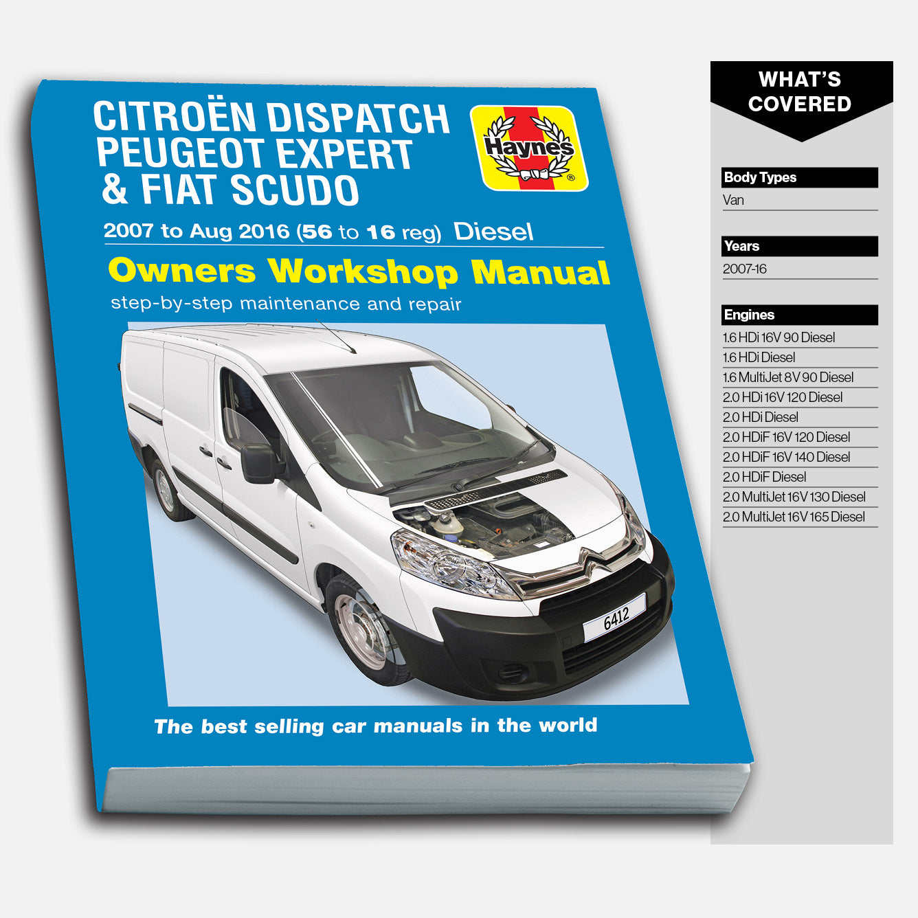 Haynes manual for Citroén Dispatch, Peugeot Expert, and Fiat Scudo diesel models on a white background