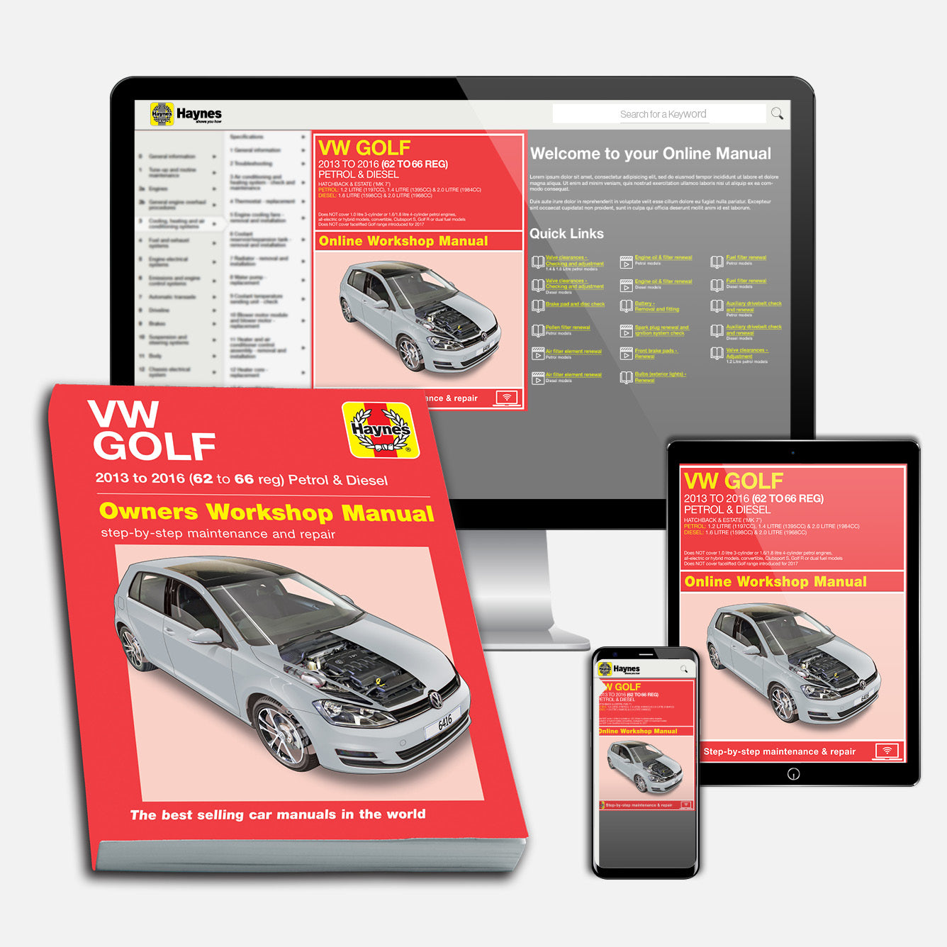 Volkswagen Golf Petrol & Diesel (2013-2016) 62 to 66 Haynes Repair Manual Bundle
