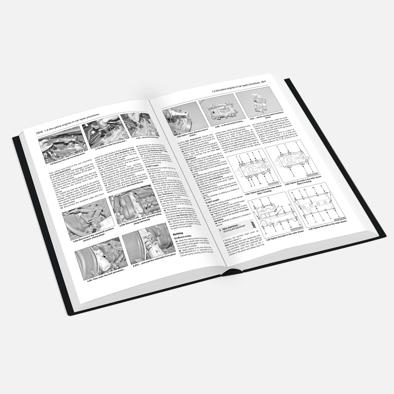Open book with text and illustrations on a white background