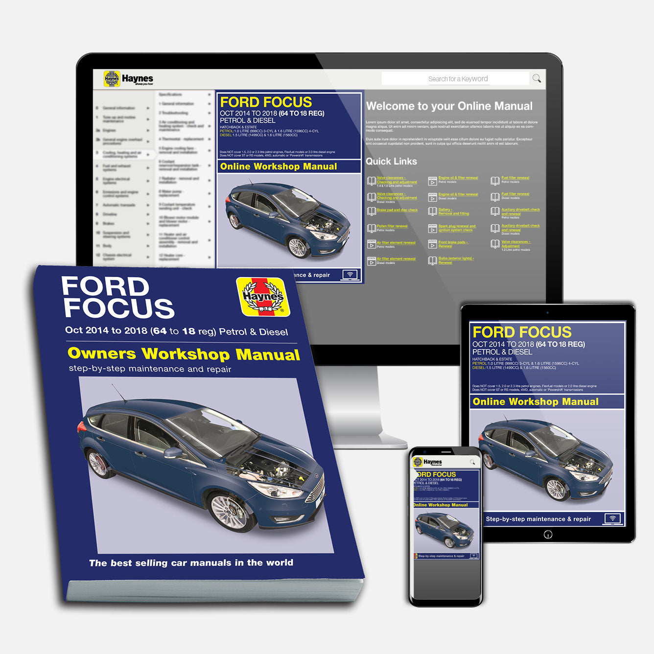 Ford Focus Petrol & Diesel 64 to 18 (Oct 2014-2018) Haynes Repair Manual Bundle