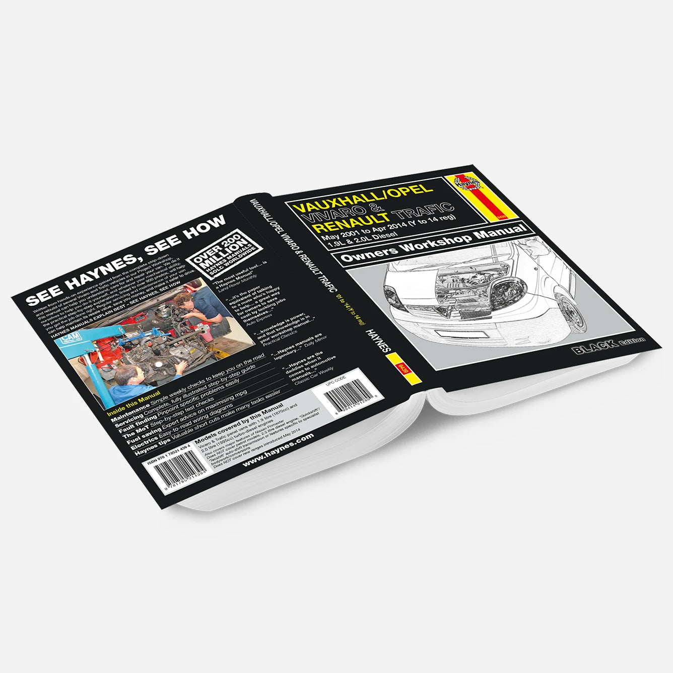 Open workshop manual for Vauxhall, Opel, and Renault vehicles on a white background