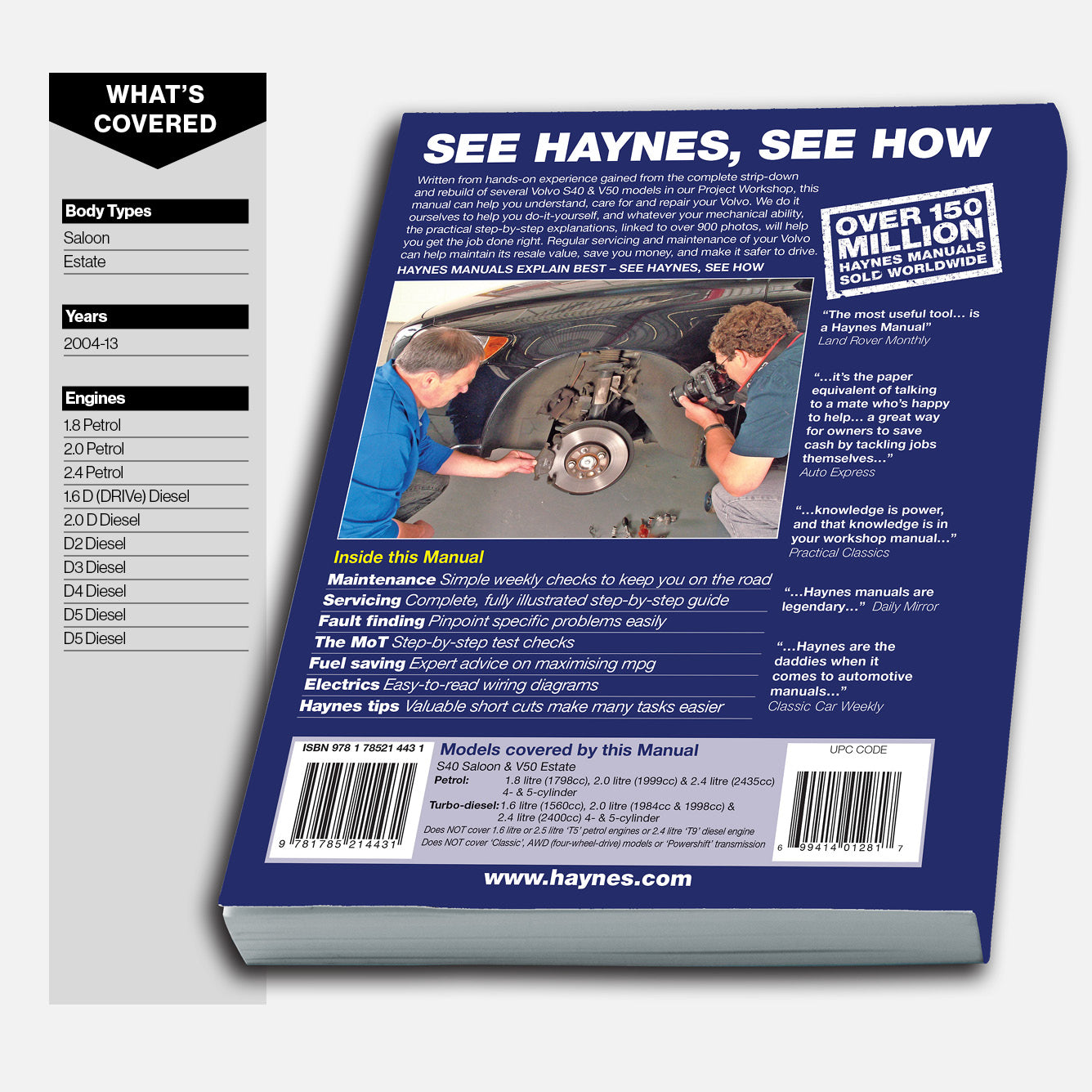 Haynes manual book cover with text and images of people working on a car wheel.