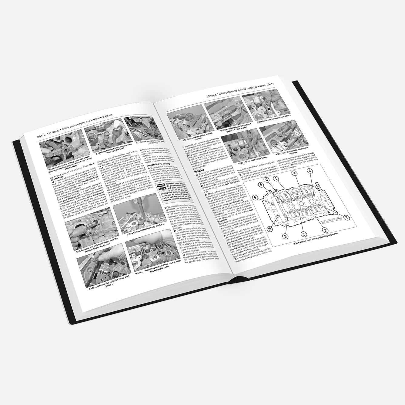 Open book with illustrations and text on a white background