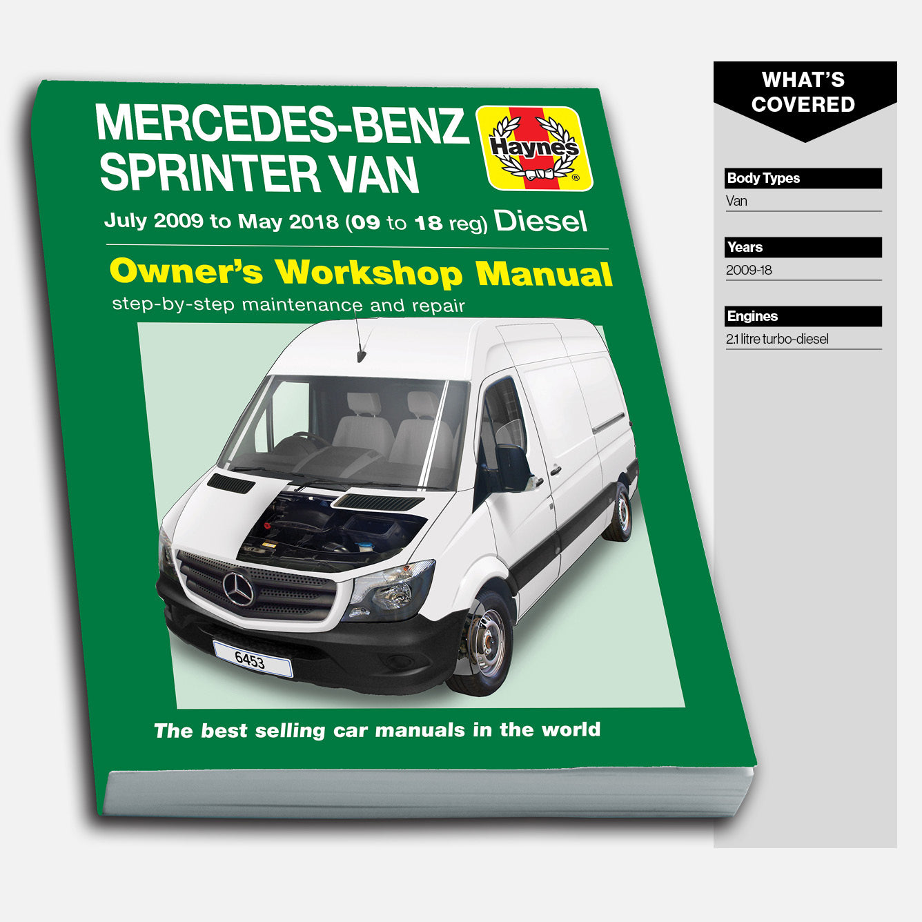 Mercedes-Benz Sprinter Van owner's workshop manual with a green cover on a white background