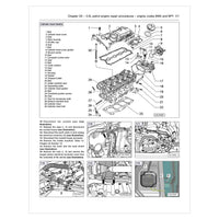 Technical diagram of a 2.0L petrol engine repair procedure with labeled parts on a white background.