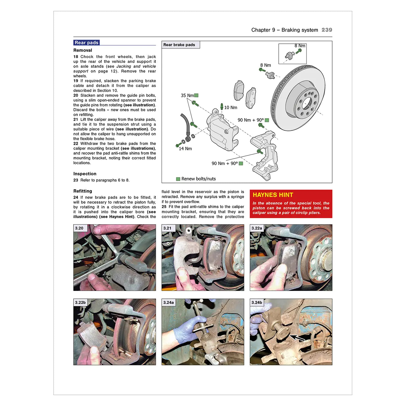 Page from a automotive repair manual showing brake system instructions and diagrams.