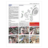 Page from a automotive repair manual showing brake system instructions and diagrams.