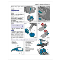 Technical manual page with diagrams and text on car bodywork and fittings.