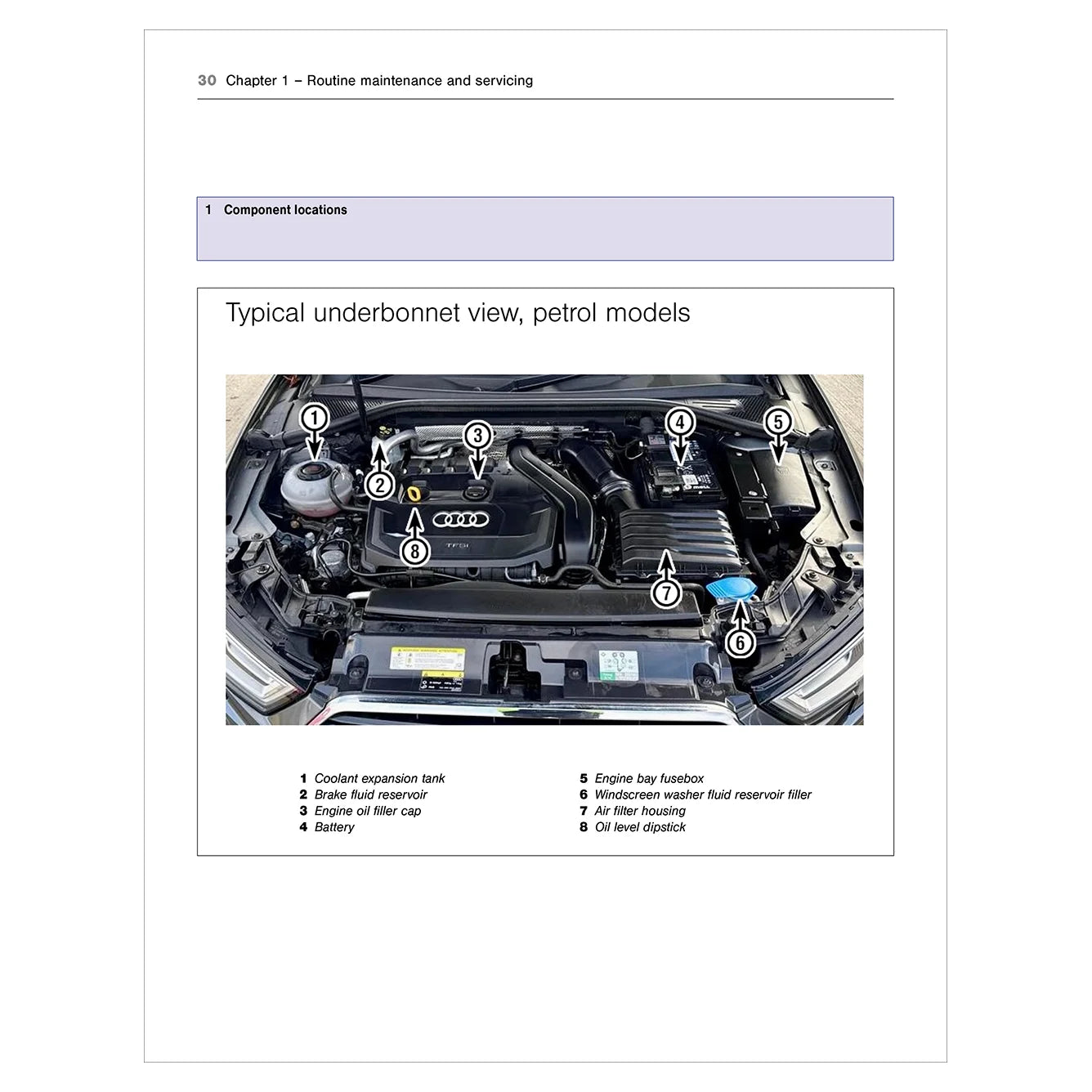 Car engine diagram with labeled components on a white background