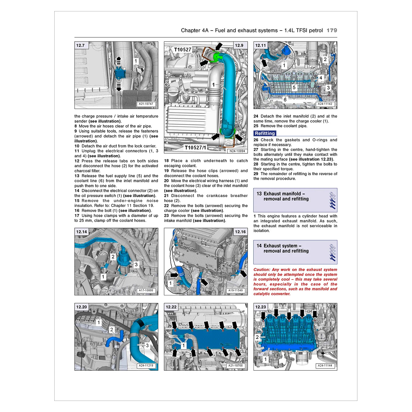 Technical diagram and text from a vehicle maintenance manual on fuel and exhaust systems.