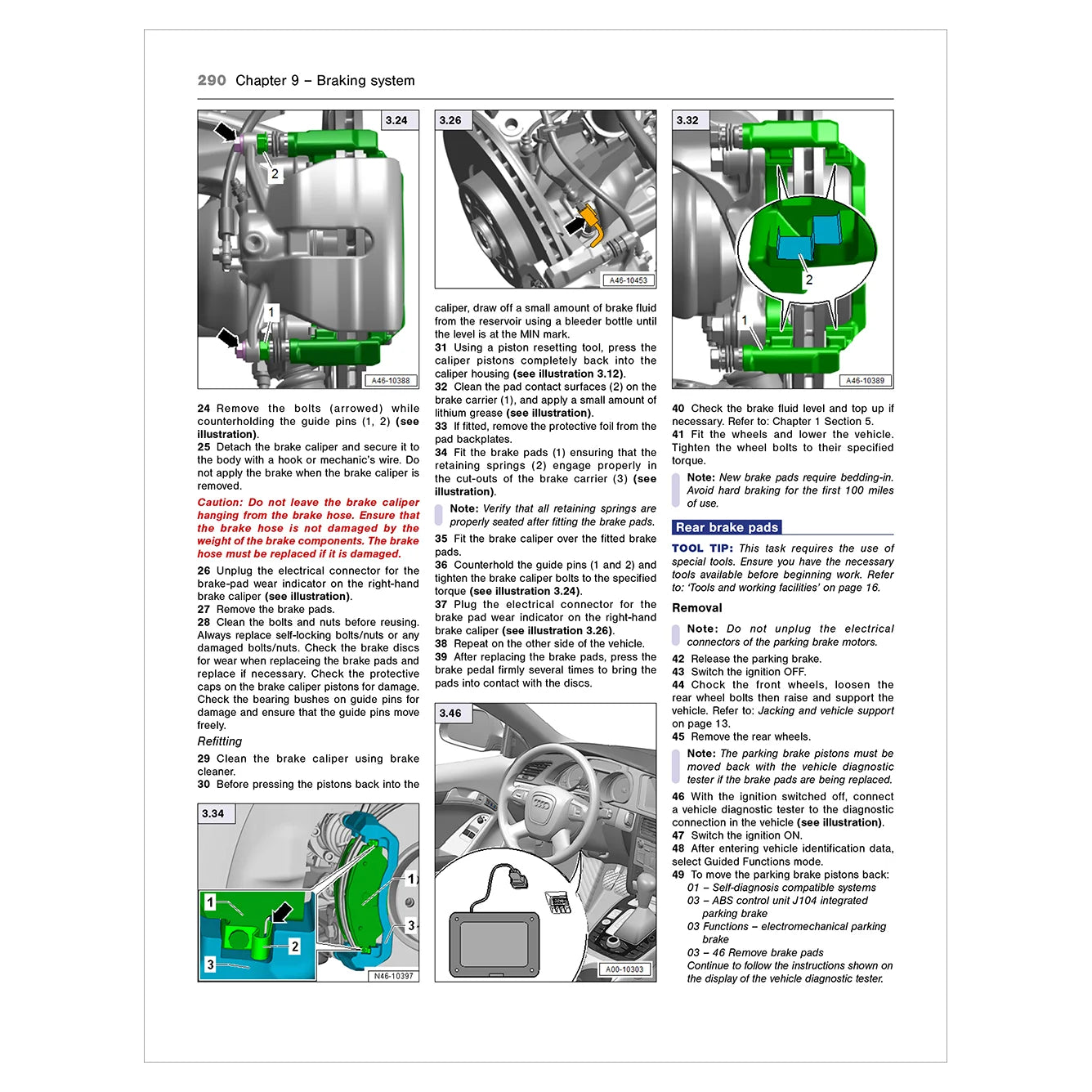 Technical manual page on a braking system with diagrams and text.