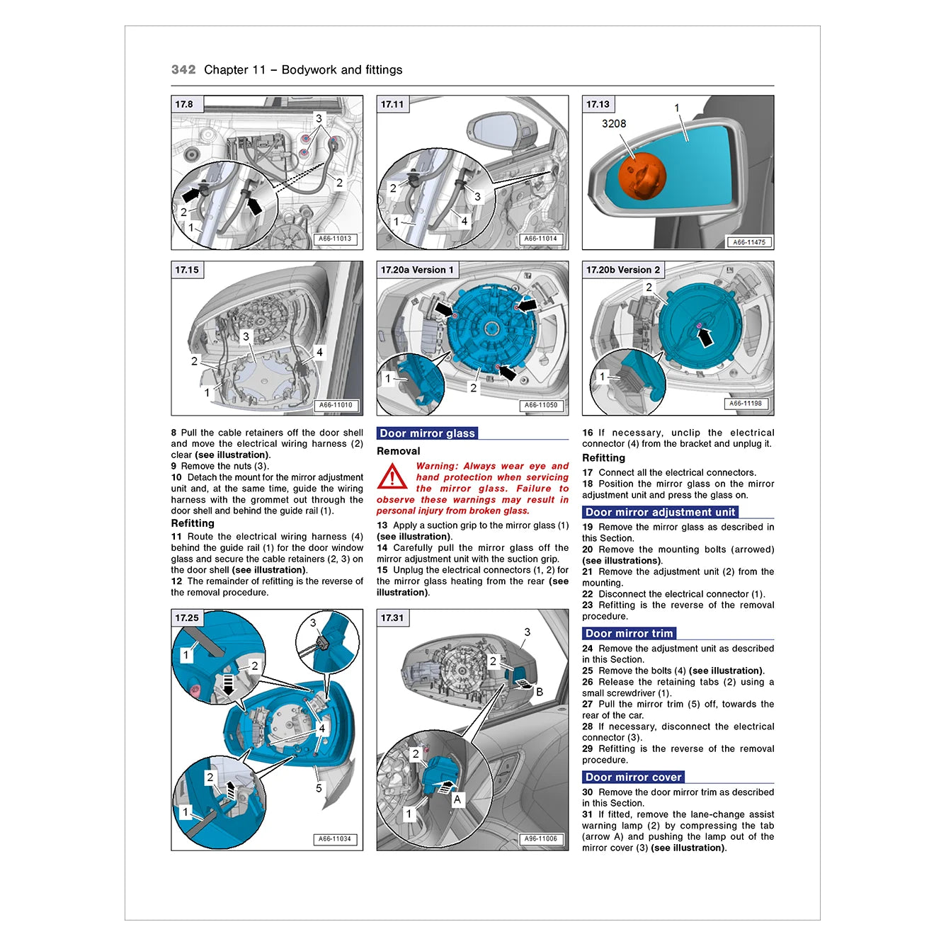 Technical diagram of a car door mirror assembly on a white background
