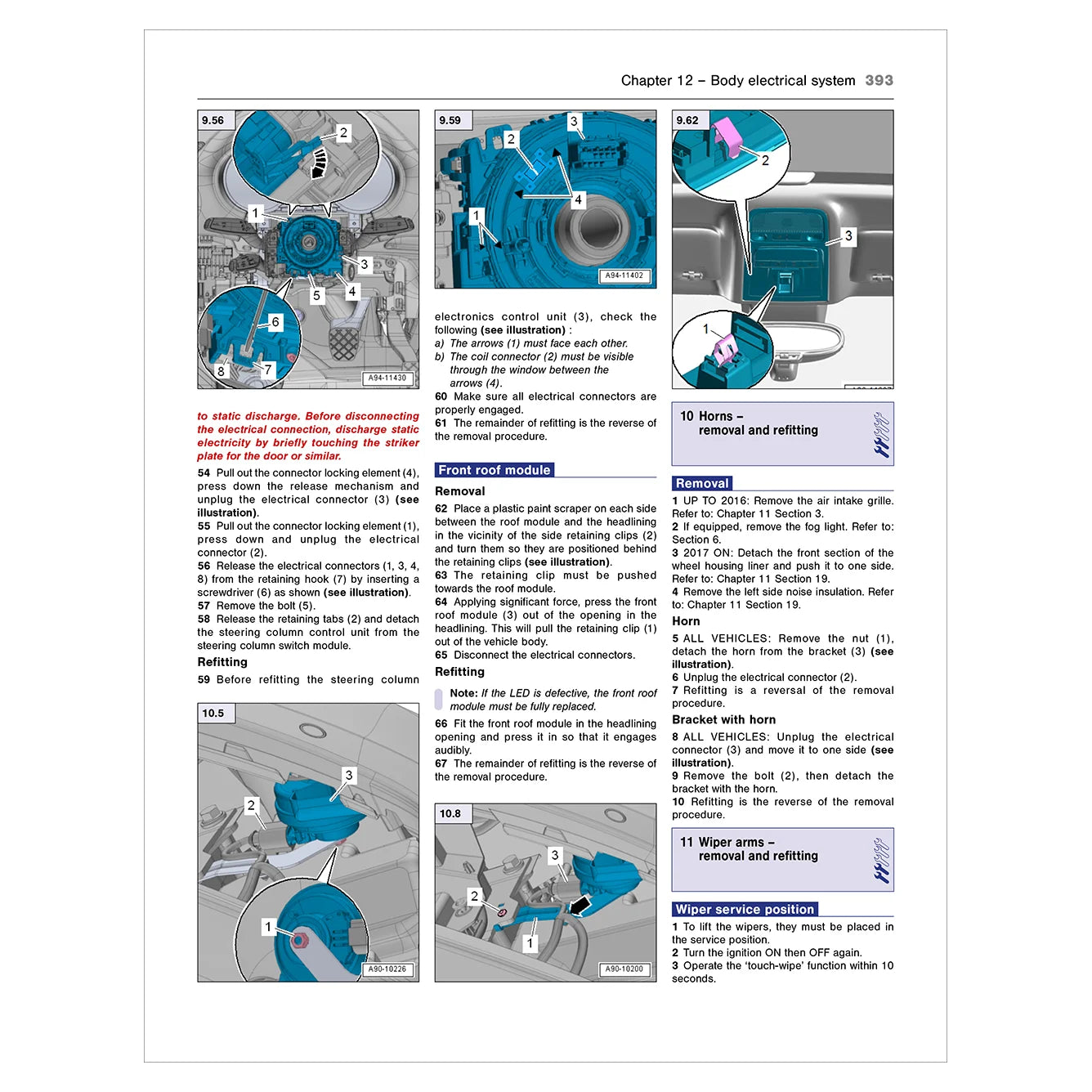 Technical manual page with diagrams and text on a vehicle's body electrical system.