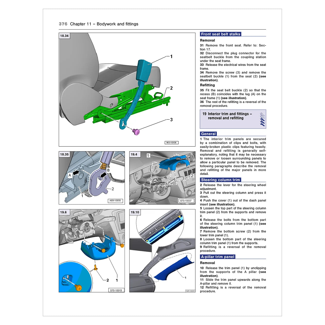 Technical manual page with illustrations and text on car bodywork and fittings.