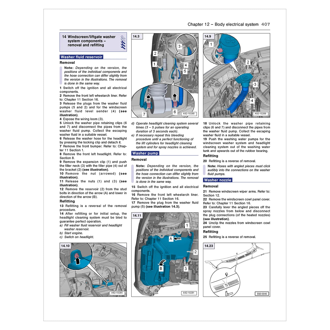 Technical manual page with diagrams and text on a washer fluid system