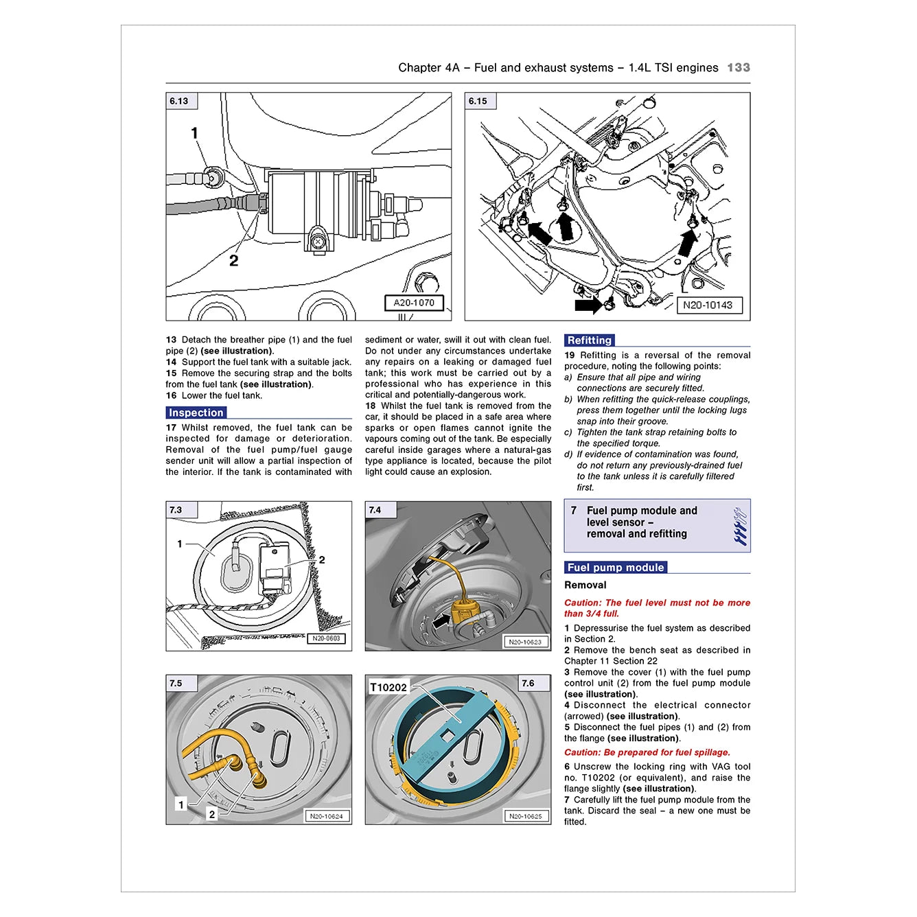 Technical diagram and text from a vehicle maintenance manual on fuel and exhaust systems.