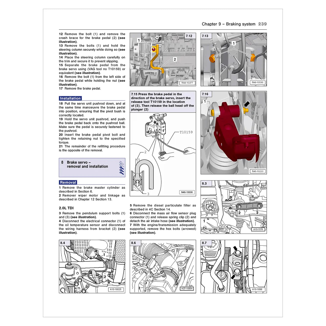 Technical manual page with diagrams and text on a braking system