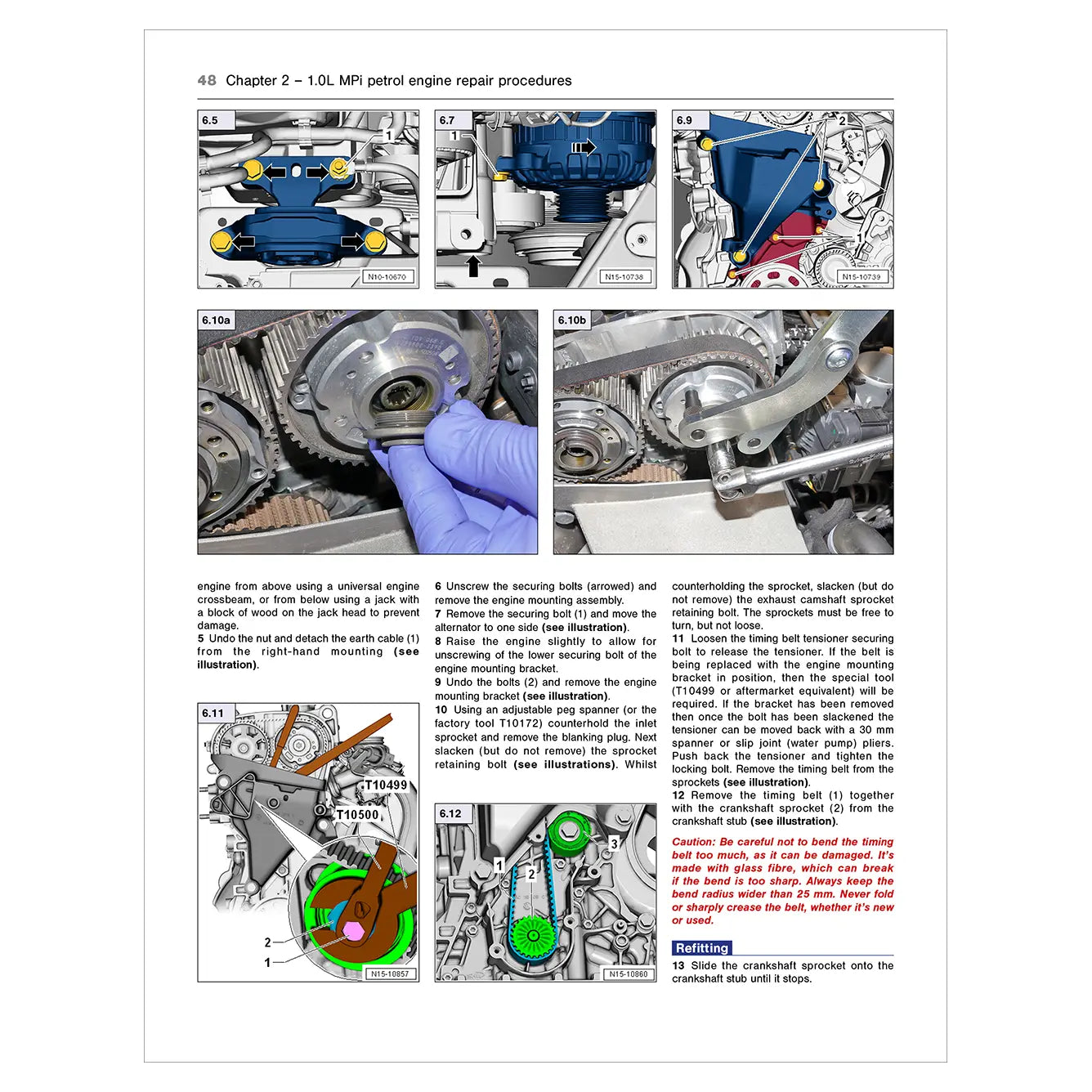 Technical manual page with illustrations and text on engine repair procedures