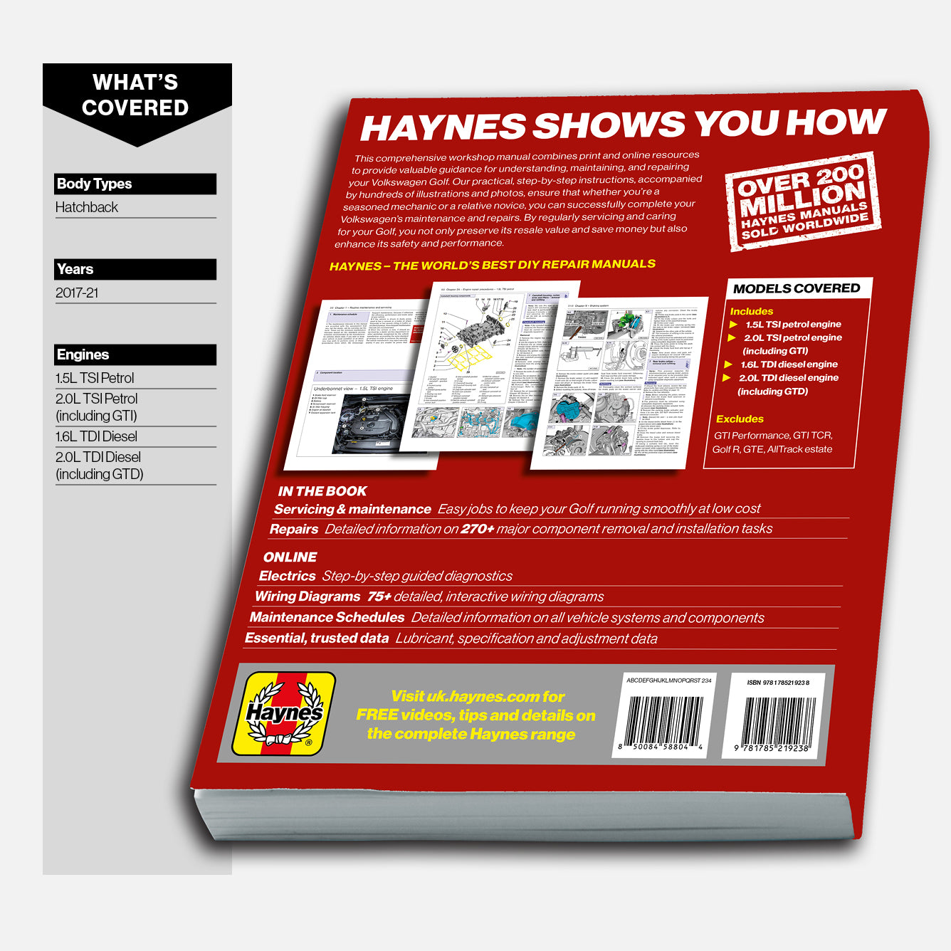 Haynes automotive repair manual with text and branding on a white background