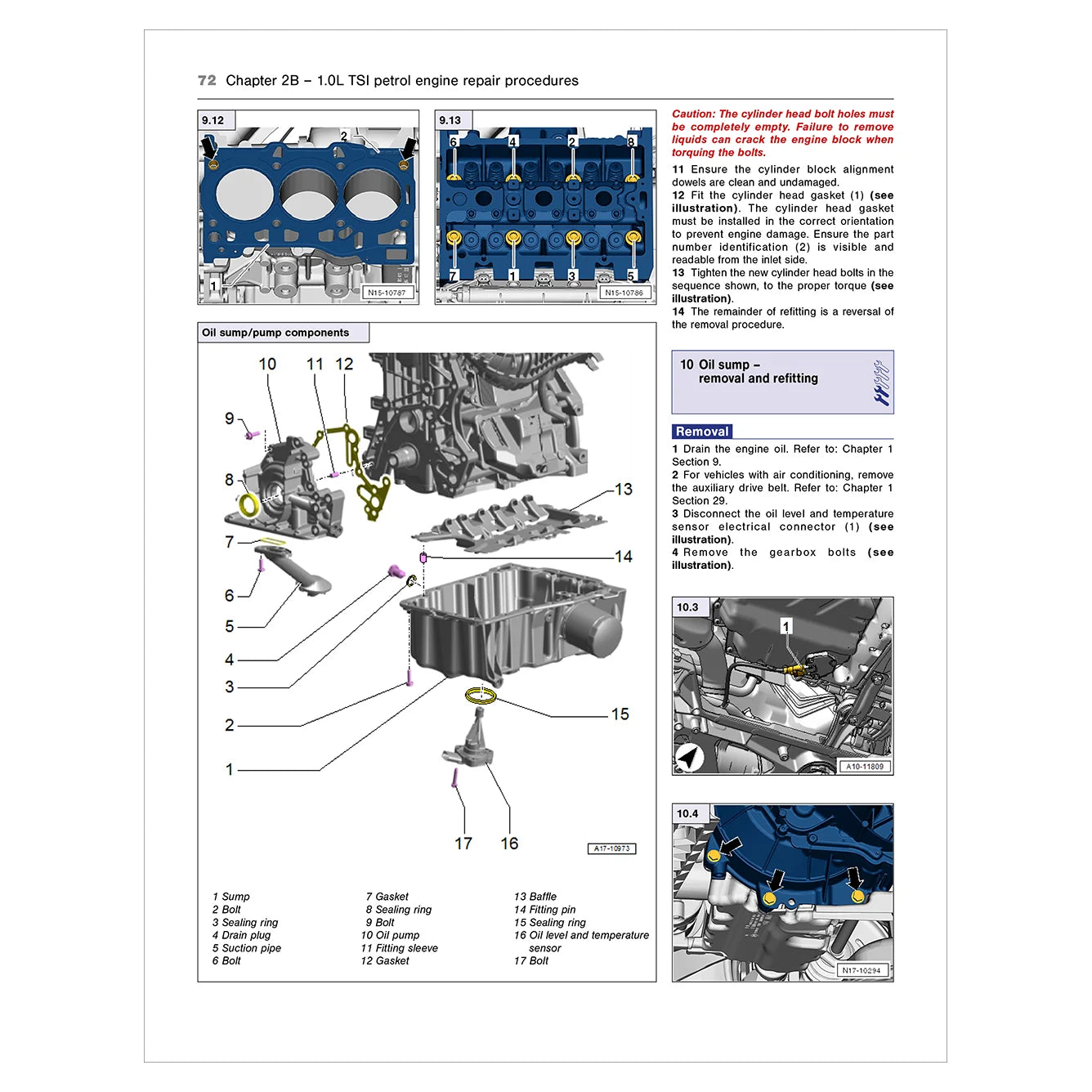 Technical diagram and text of a 1.8L TSI petrol engine repair procedure on a white background.