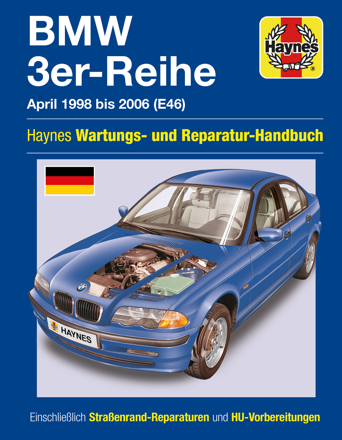 Book cover of BMW 3er-Reihe repair manual with a blue BMW car on a white background
