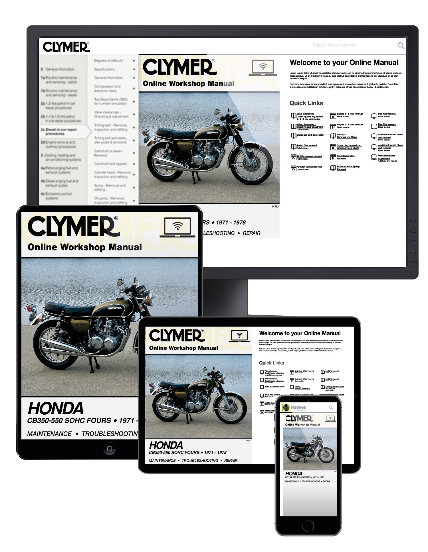 Honda CB350-550CC Sonic Fours Motorcycle, 1971-1978 Service Repair
