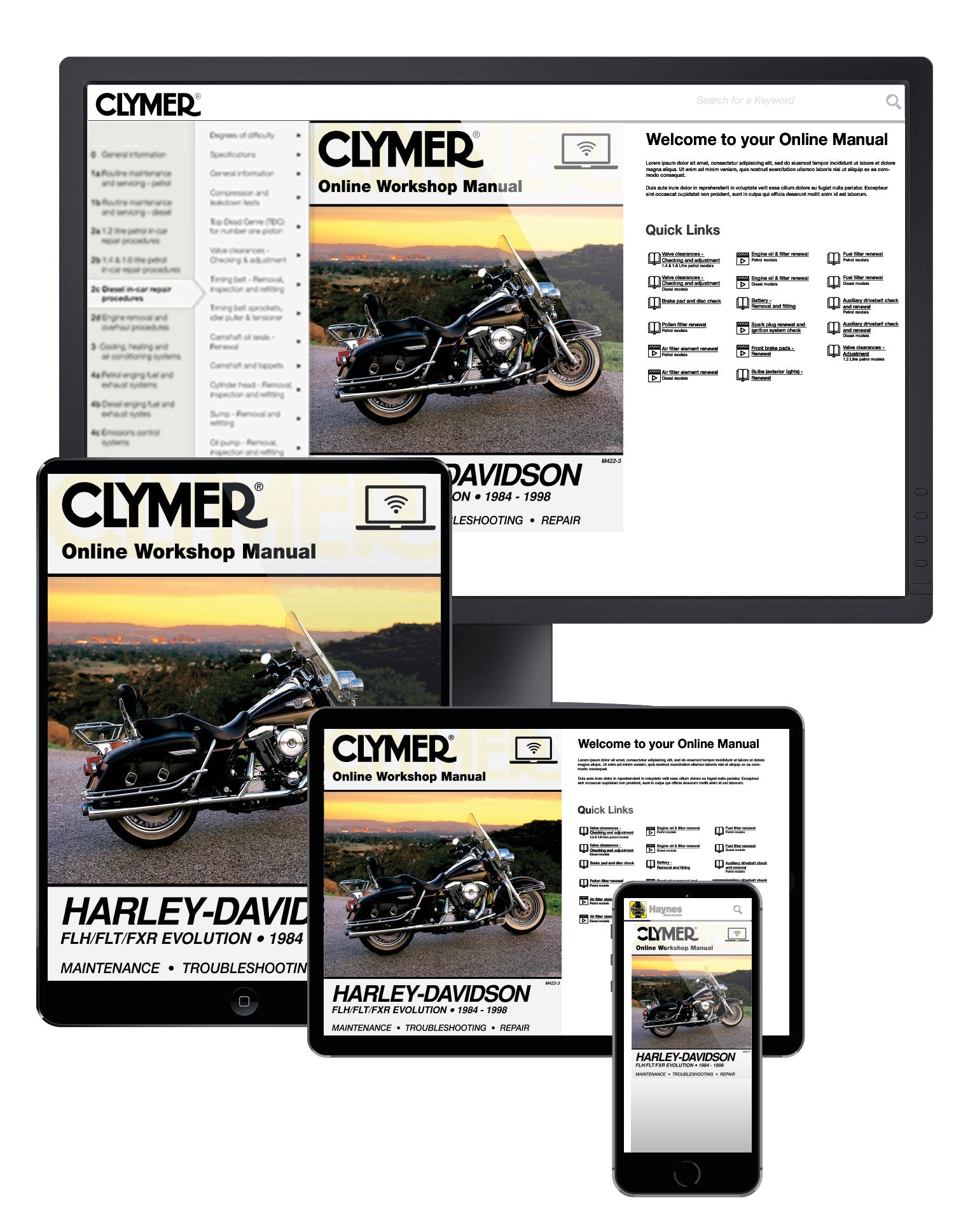Harley-Davidson Road King, Electra, Tour Glide, Low Rider Motorcycle (1984-1998) Clymer Repair Manual